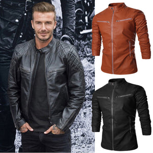 Korean Mens Leather Jacket Motorcycle Jacket Men - - Genuine Leather - Carvan Mart