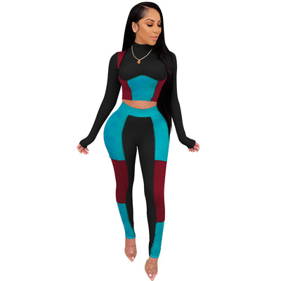 Two Piece Suit Women's Color Patchwork Freaknik Outfits - Carvan Mart