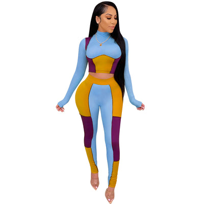 Two Piece Suit Women's Color Patchwork Freaknik Outfits - Carvan Mart