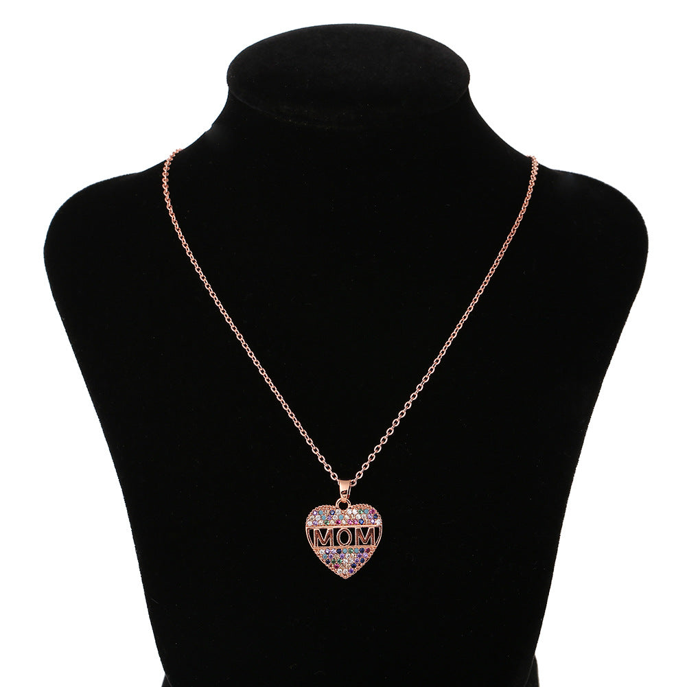 Mom Cubic Zirconia Heart Necklace Colorful Pendant Necklace - Carvan Mart