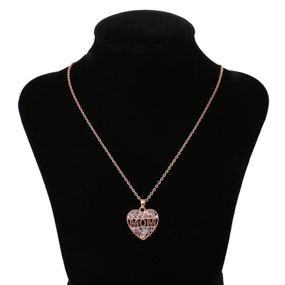 Mom Cubic Zirconia Heart Necklace Colorful Pendant Necklace - Carvan Mart