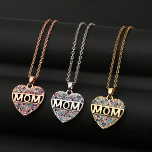 Mom Cubic Zirconia Heart Necklace Colorful Pendant Necklace - Carvan Mart