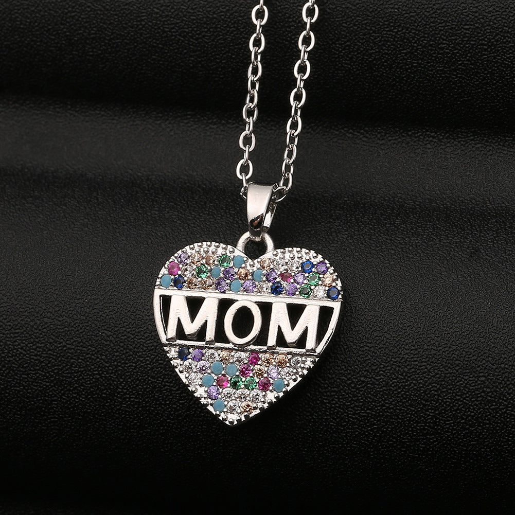 Mom Cubic Zirconia Heart Necklace Colorful Pendant Necklace - - Necklaces - Carvan Mart