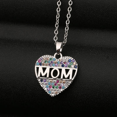 Mom Cubic Zirconia Heart Necklace Colorful Pendant Necklace - Carvan Mart