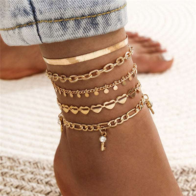 Women's Fashion Crystal Key Anklets Trendy Snake Chain Anklets - Carvan Mart