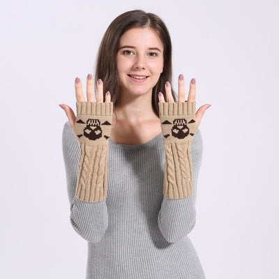 Warm Twisted Skull Knit Short Gloves With Wool - - Women Gloves & Mittens - Carvan Mart