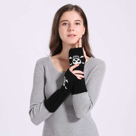 Warm Twisted Skull Knit Short Gloves With Wool - Carvan Mart Ltd