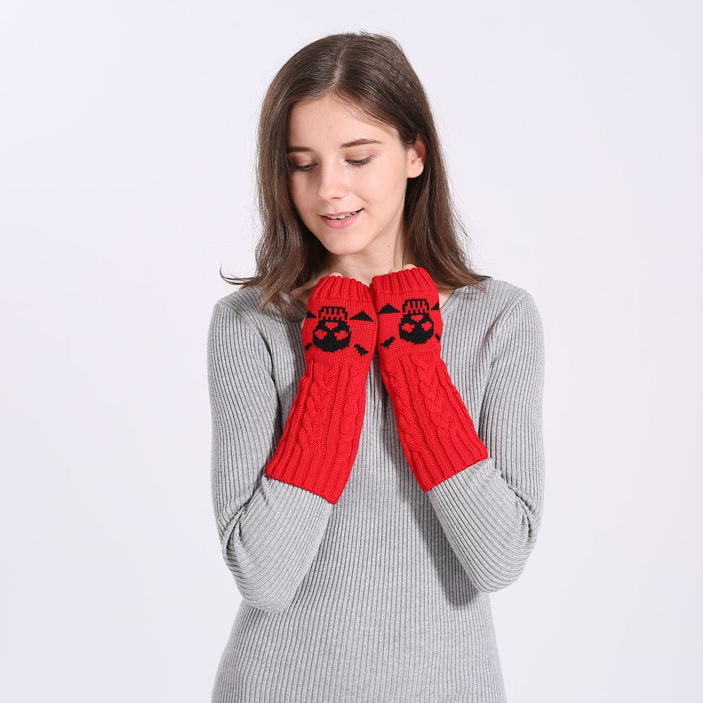 Warm Twisted Skull Knit Short Gloves With Wool - Carvan Mart