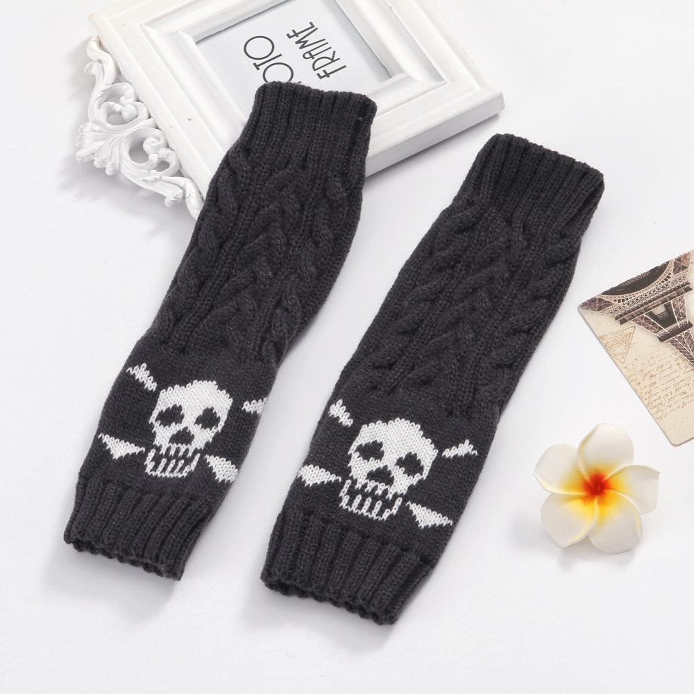 Warm Twisted Skull Knit Short Gloves With Wool - Dark Grey - Women Gloves & Mittens - Carvan Mart