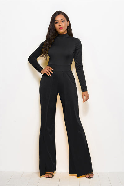 Palazzo Leg Elegant Jumpsuit Round Neck Long Sleeve Jumpsuit - Carvan Mart