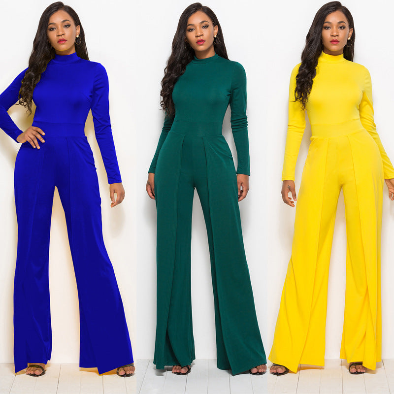 Palazzo Leg Elegant Jumpsuit Round Neck Long Sleeve Jumpsuit - - Jumpsuits & Rompers - Carvan Mart