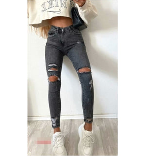 Ladies Ripped Stretch Jeans With Small Feet Ripped Jeans Women - Carvan Mart