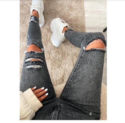 Ladies Ripped Stretch Jeans With Small Feet Ripped Jeans Women - Carvan Mart