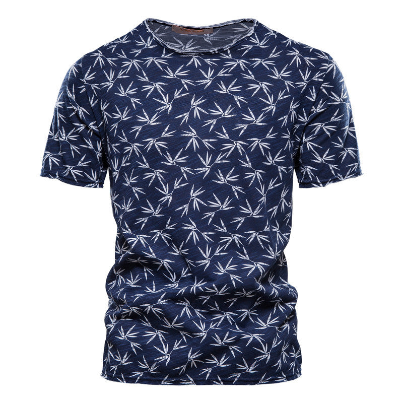 Casual Slim-Fit Stretch T-Shirt Men Short-Sleeved Printed T-Shirt - Navy Blue - Men's Shirts - Carvan Mart