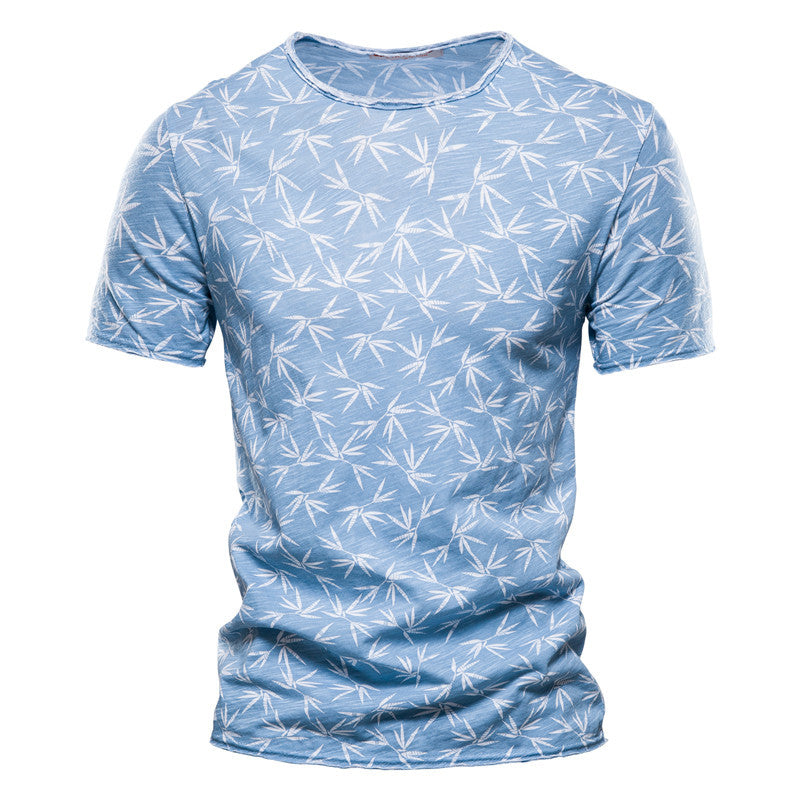 Casual Slim-Fit Stretch T-Shirt Men Short-Sleeved Printed T-Shirt - Carvan Mart