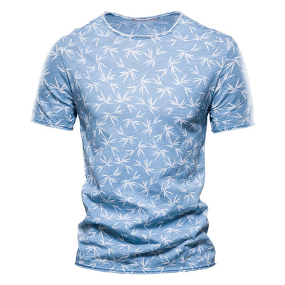 Casual Slim-Fit Stretch T-Shirt Men Short-Sleeved Printed T-Shirt - Blue - Men's Shirts - Carvan Mart