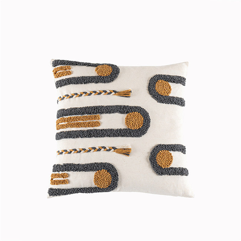 Indian Hand-tufted Cushion Cover Ethnic Style Braid Loop Velvet Throw Pillow - Carvan Mart
