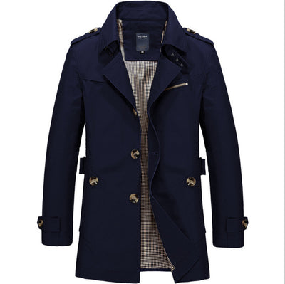 Men's Casual Mid-length Thin Windbreaker Men's Top - Dark Blue - Men's Jackets & Coats - Carvan Mart