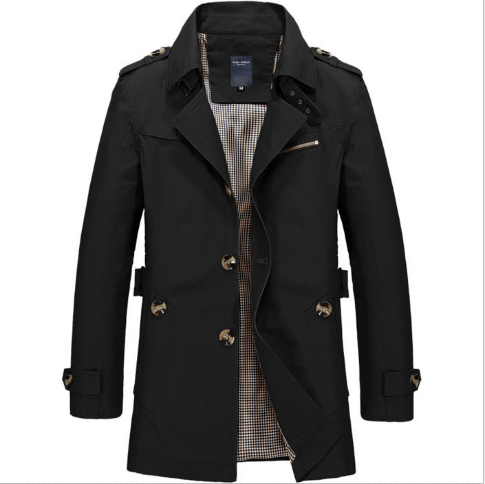 Men's Casual Mid-length Thin Windbreaker Men's Top - Black - Men's Jackets & Coats - Carvan Mart