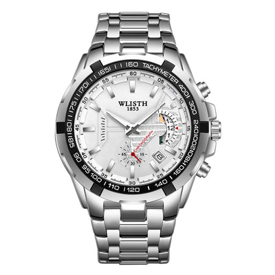 Quartz watch men''s watch waterproof sports watch men''s wristwatch - White surface silver steel - Men's Watches - Carvan Mart