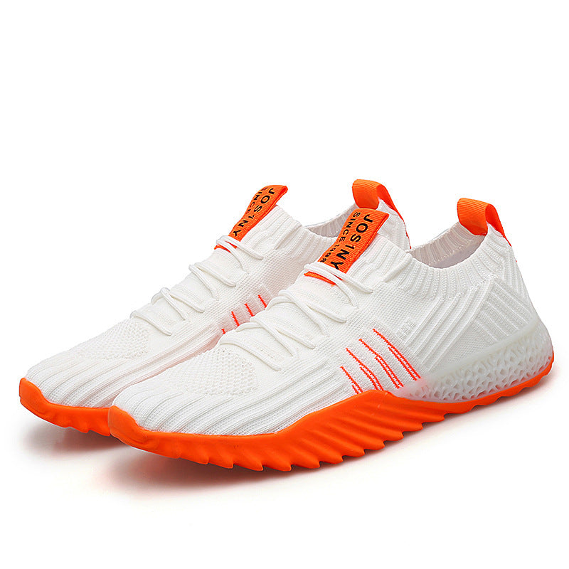 Unisex Flying Woven Mesh Breathable Sneakers - Lightweight Sports Casual Shoes - White orange - Men's Sneakers - Carvan Mart