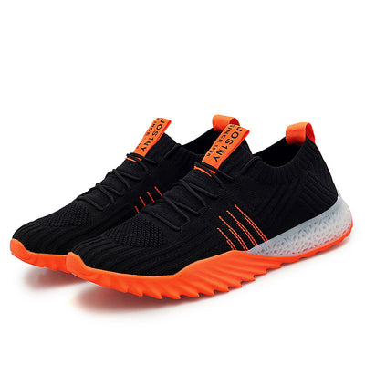 Unisex Flying Woven Mesh Breathable Sneakers - Lightweight Sports Casual Shoes - Black orange - Men's Sneakers - Carvan Mart