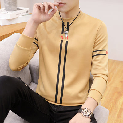 New Men's Printed long-sleeve T-shirt Round Neck Fashion Casual Shirt - Carvan Mart