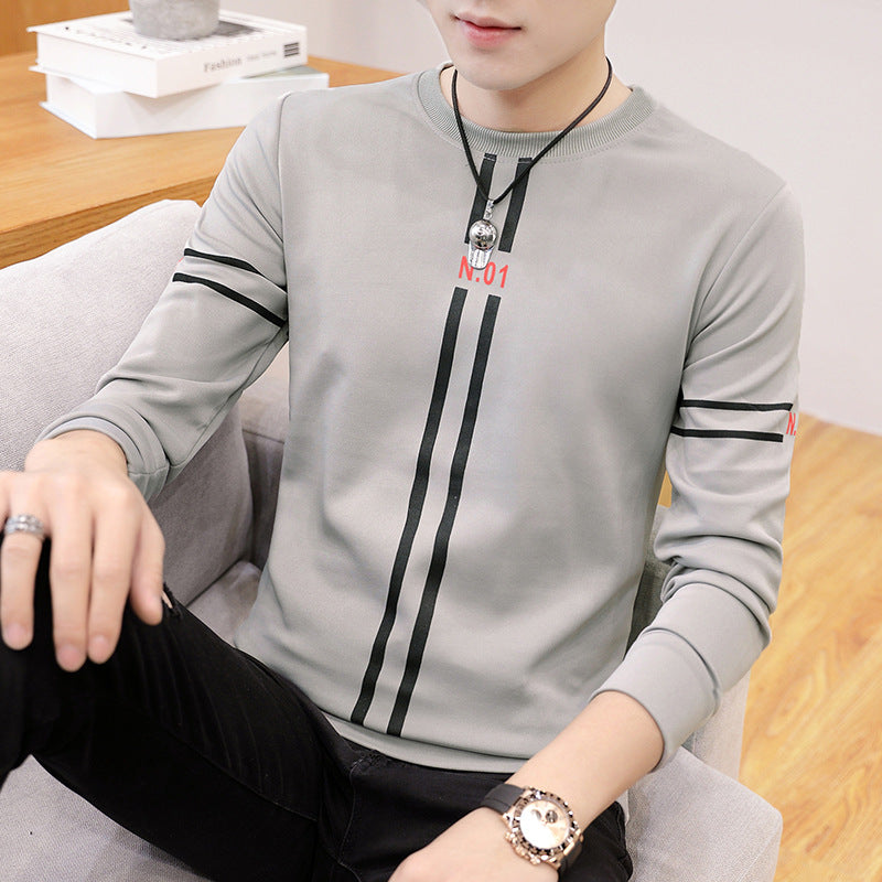 New Men's Printed long-sleeve T-shirt Round Neck Fashion Casual Shirt - Carvan Mart