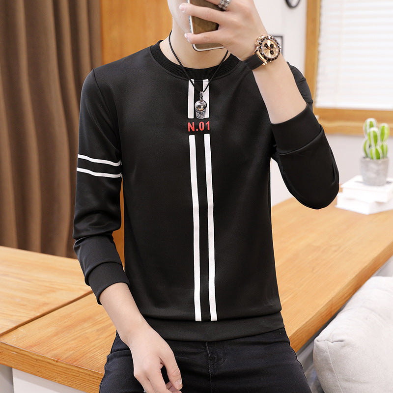 New Men's Printed long-sleeve T-shirt Round Neck Fashion Casual Shirt - Black - Men's Shirts - Carvan Mart