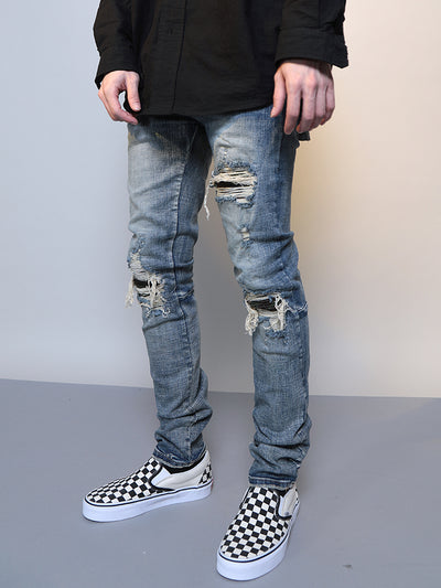 Mens Ripped Washed Blue Denim Jeans - Carvan Mart