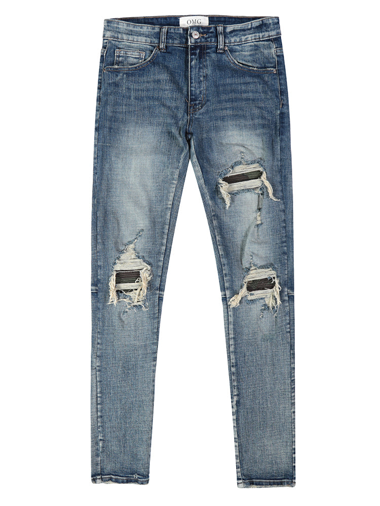 Mens Ripped Washed Blue Denim Jeans - Carvan Mart Ltd