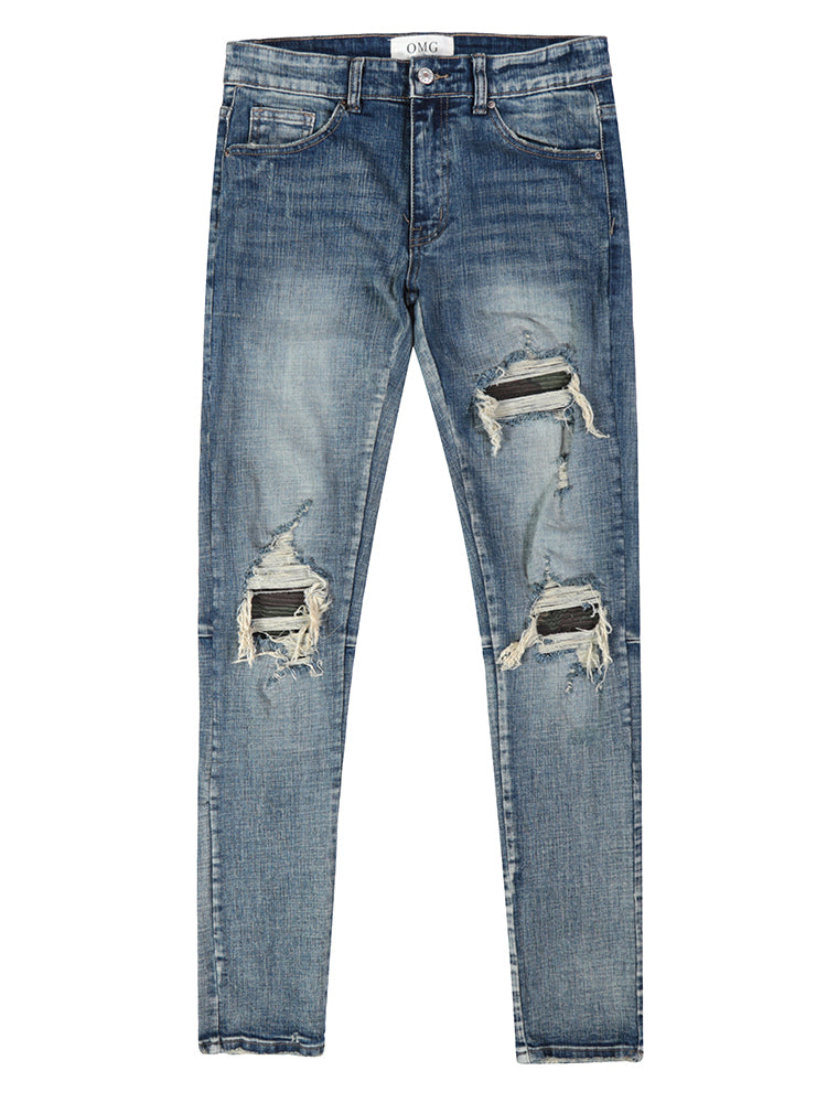 Mens Ripped Washed Blue Denim Jeans - Carvan Mart