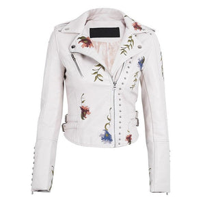 Embellished Women's Leather Moto Jacket Punk Faux Leather Jacket - Carvan Mart