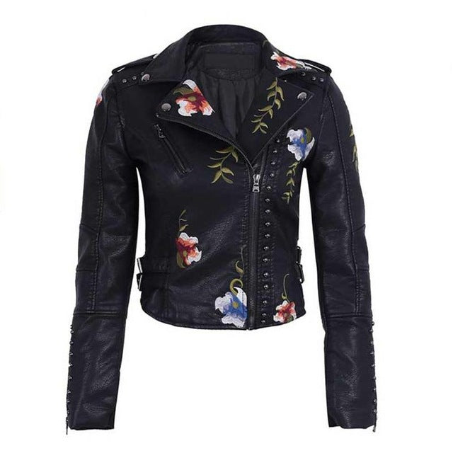 Embellished Women's Leather Moto Jacket Punk Faux Leather Jacket - Carvan Mart Ltd