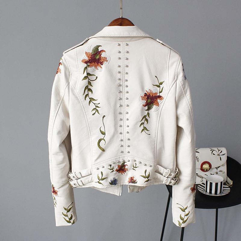 Embellished Women's Leather Moto Jacket Punk Faux Leather Jacket - - Leather & Suede - Carvan Mart