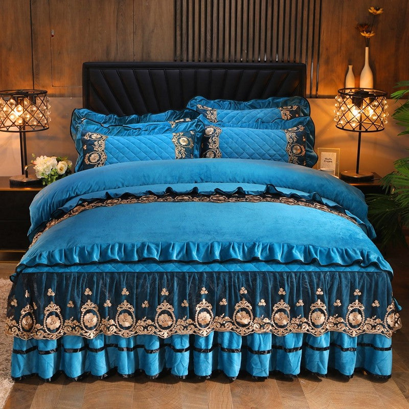 Luxury Lace Bedskirt Bedclothes Mattress Cover Bedspread Pillowcases Home Textiles - Carvan Mart