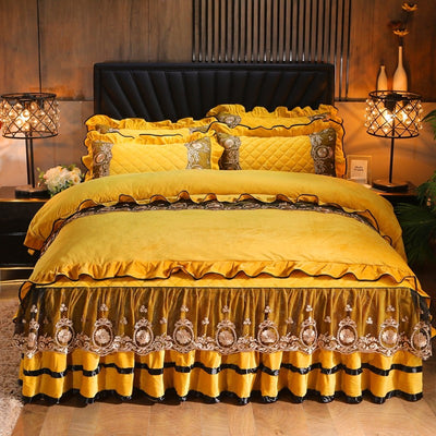 Luxury Lace Bedskirt Bedclothes Mattress Cover Bedspread Pillowcases Home Textiles - Carvan Mart