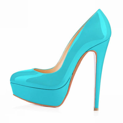 European And American Large Size High Heels Round Toe Women's Shoes - Light Blue - High Heels - Carvan Mart