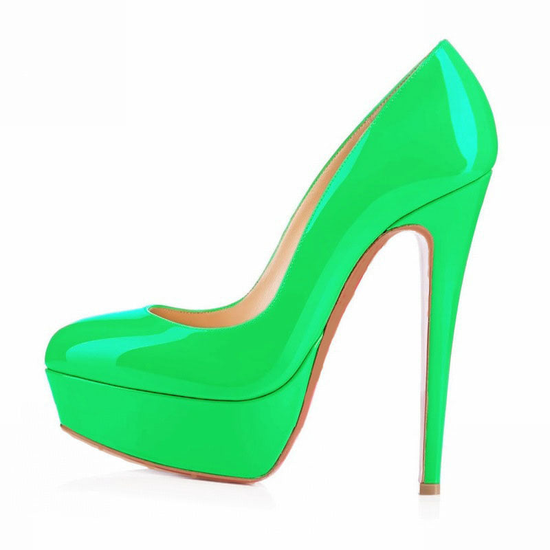 European And American Large Size High Heels Round Toe Women's Shoes - Green - High Heels - Carvan Mart