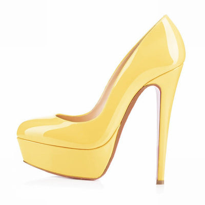 European And American Large Size High Heels Round Toe Women's Shoes - Yellow - High Heels - Carvan Mart