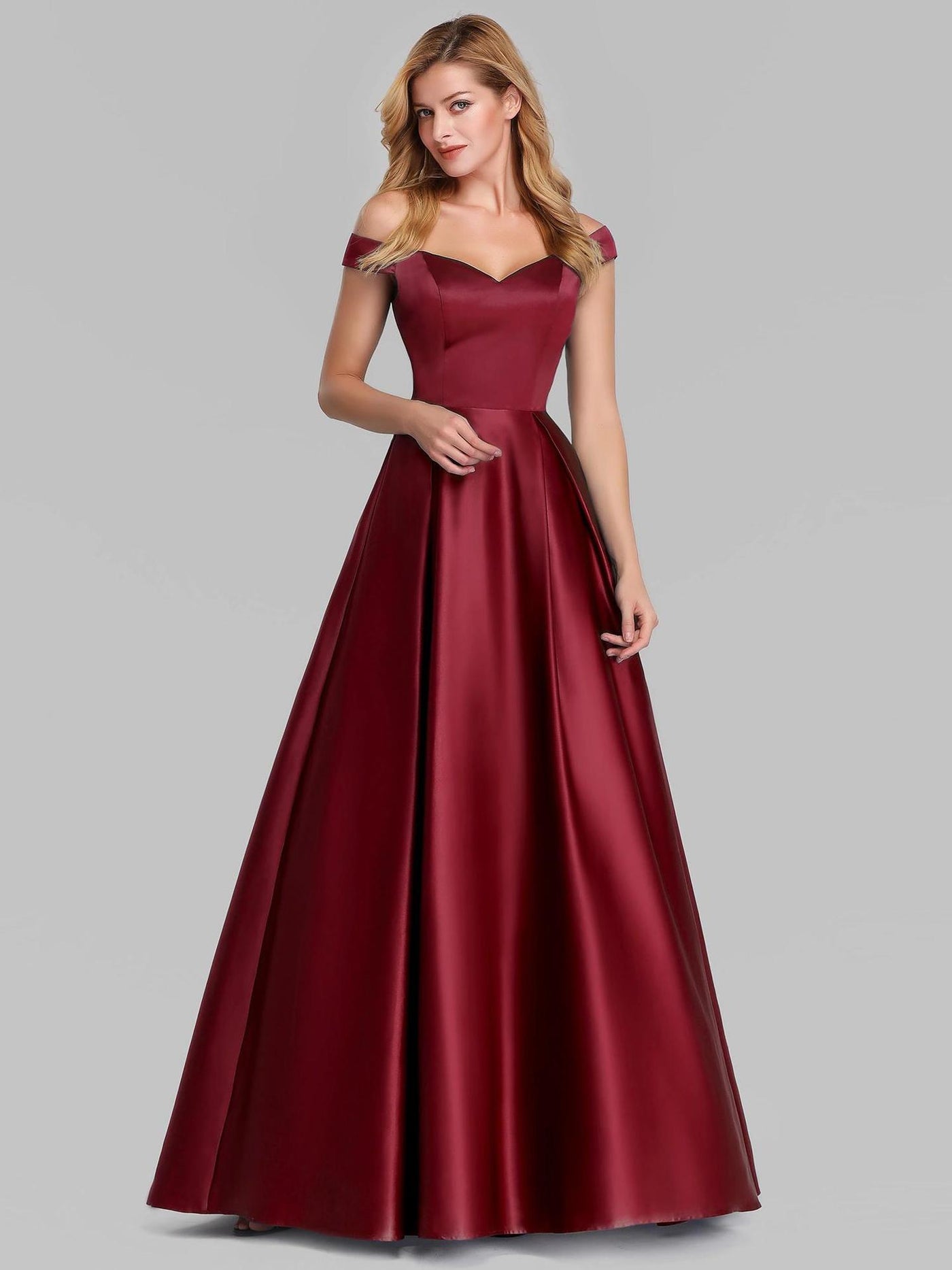 Elegant V-neck Satin Vintage Gown Dress for Formal Events - High Waist Long Swing Skirt - Red - Prom Dresses - Carvan Mart