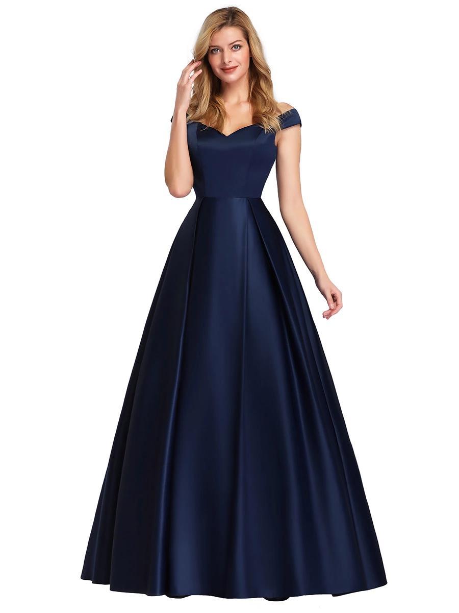 Elegant V-neck Satin Vintage Gown Dress for Formal Events - High Waist Long Swing Skirt - Blue - Prom Dresses - Carvan Mart