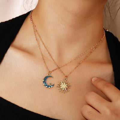 Unique Geometric Pendant Necklace Sun Moon Necklace Pendant Necklaces Jewelry - Carvan Mart