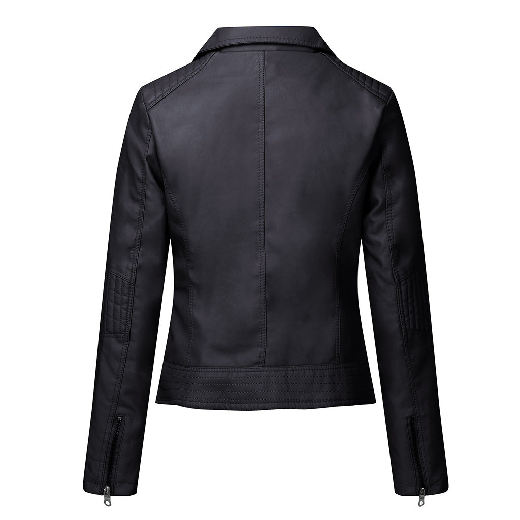 Classic Women's Leather Biker Jacket Oblique Zipper Jacket - - Leather & Suede - Carvan Mart