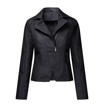 Classic Women's Leather Biker Jacket Oblique Zipper Jacket - Carvan Mart Ltd