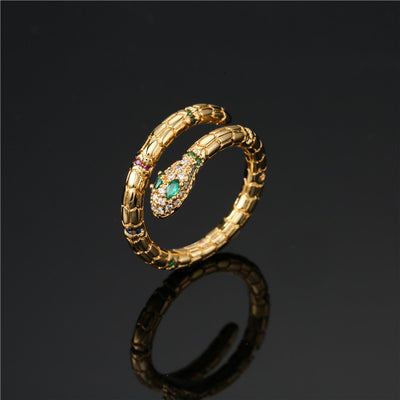 Geometric Opal Stackable Rings Snake Ring Exquisite Shiny Cubic Zirconia Finger Ring - Carvan Mart