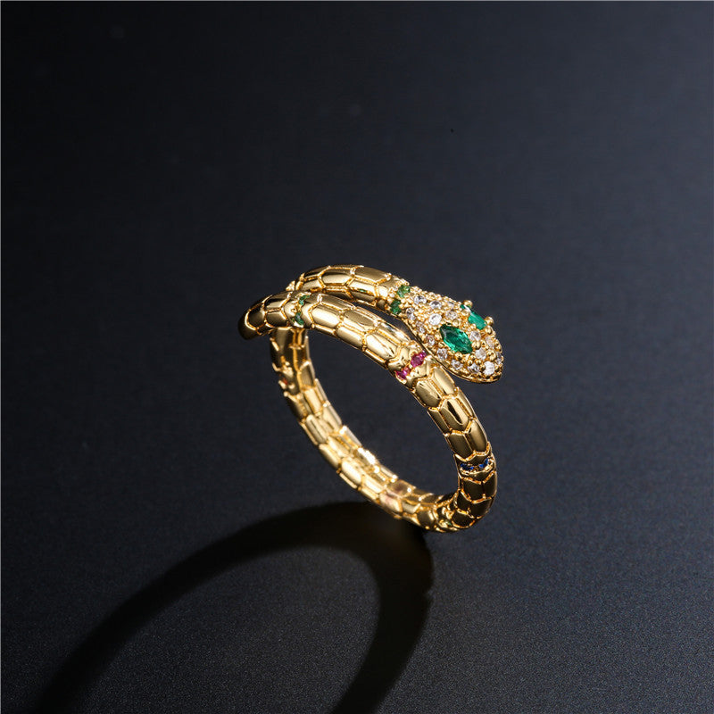 Fashion Gold Color Snake Ring For Women Girl Adjustable Exquisite Shiny Cubic Zirconia Finger Ring Wedding Jewelry Gift - Carvan Mart Ltd