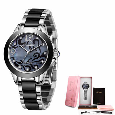 Ceramic Ladies Watches Exquisite High-end Watches - Silver black - Women's Watches - Carvan Mart