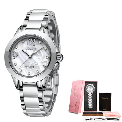 Ceramic Ladies Watches Exquisite High-end Watches - Silver white - Women's Watches - Carvan Mart