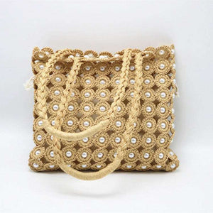 Artisan Handwoven Rattan Handbag Pearl-Embellished Bag - Carvan Mart